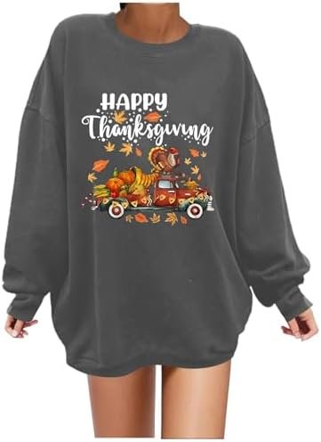 Women's Thanksgiving Casual Fashion Celebrates Reap Printed Long Sleeved Crew Neck Hoodie Womens Large Hoodie